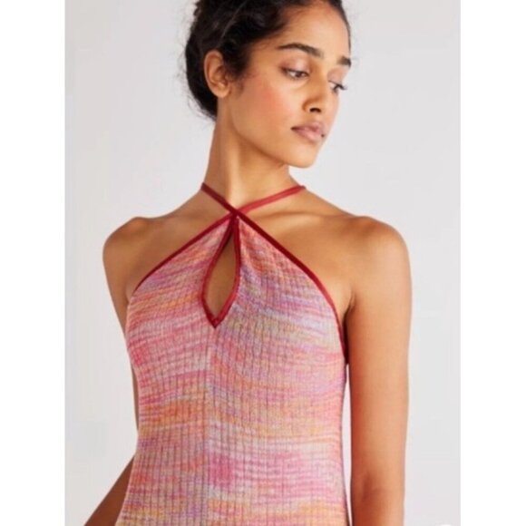 Free People Womens Endless Love Halter Maxi Dress Size M Rainbow Space Dye Knit - Picture 3 of 13